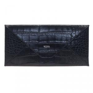 Tumi Black Crocodile Embossed Envelope Pouch