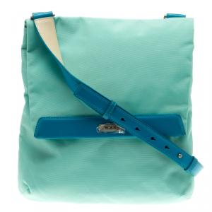 Tumi Mint Blue Nylon Crossbody Flap Bag