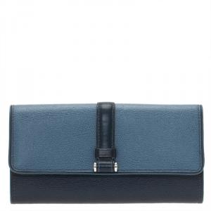 Tumi Blue Leather Buckle Detail Continental Wallet
