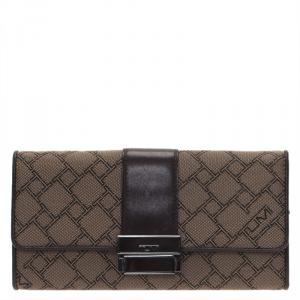 Tumi Brown Leather and Canvas Logo Continental Flap Wallet