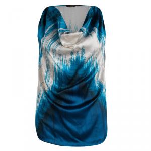 مملوكة مسبقًا Roberto Cavalli Blue Printed Silk Cowl Neck Sleeveless Top L