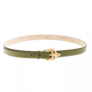 Pre Owned Valentino Olive Green Leather Phoenix Buckle Belt 85 CM