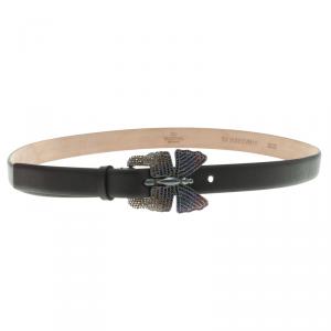 مملوكة مسبقًا Valentino Black Leather Crystal Embellished Butterfly Buckle Belt 80 CM