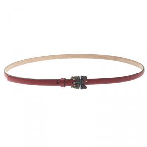 Pre Owned حزام فالنتينو إبزيم سكيني باترفلاي مزخرف كريستال جلد عنابي 85 سم