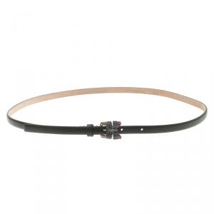 مملوكة مسبقًا حزام سكيني فالنتينو جلد أسود إبزيم فراشة مزخرفة كريستال 85 سم