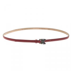مملوكة مسبقًا Valentino Burgundy Leather Crystal Embellished Butterfly Skinny Buckle Belt 85 CM