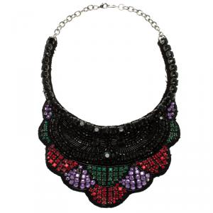 Pre Owned Valentino Multicolor Crystal Fabric Necklace 