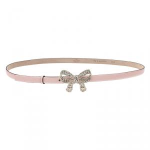 Pre Owned Valentino Pink Leather Crystal Bow Belt 95 CM