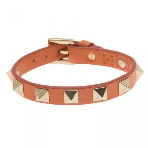 Pre Owned Valentino Rockstud Coral Leather Bracelet