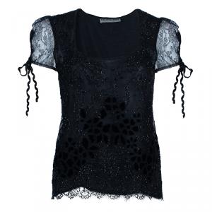 Pre Owned Valentino Black Beaded Top M