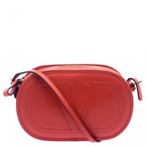 Pre Owned Valentino Red Leather Logo Go Crossbody Bag