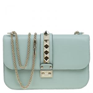 مملوكة مسبقًا Valentino Pistachio Leather Large Rockstud Lock Flap Bag