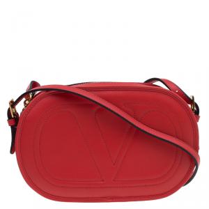 Pre Owned Valentino Red Leather Logo Go Crossbody Bag