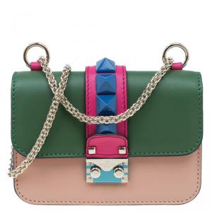 Pre Owned Valentino Multicolor Leather Mini Rockstud Lock Flap Crossbody Bag