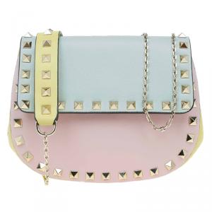 Pre Owned Valentino Tri Color Leather Rockstud Saddle Crossbody Bag