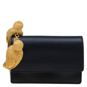 Pre Owned Valentino Black Leather Wristlet Bracelet Clutch