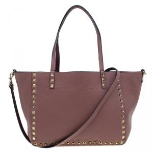 Pre Owned Valentino Burgundy Two Tone Leather Small Rockstud Reversible Tote 