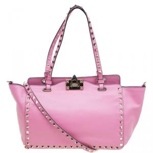 Pre Owned Valentino Pink Leather Mini Rockstud Tote