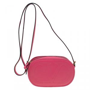 Pre Owned Valentino Pink Leather Logo Go Crossbody Bag