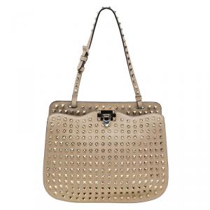 Pre Owned Valentino Beige Leather Full Studded Rockstud Shoulder Bag