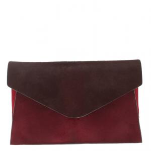 Pre Owned Valentino  Red Two Tone Calf Hair Absolute Clutch