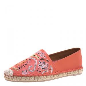 Pre Owned Valentino Coral Embroidered Leather Espadrilles Size 40