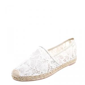 Pre Owned Valentino White Lace Espadrilles Size 39