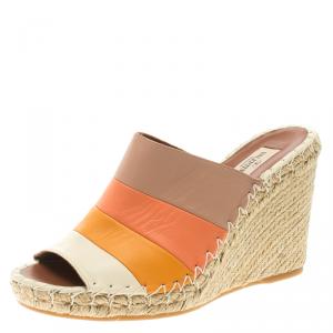 Pre Owned Valentino Multicolour Leather 1975 Stripes Wedge Sandals Size 39