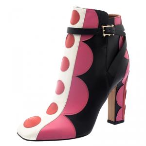 Pre Owned Valentino Multicolor Leather Polka Dot Ankle Boots Size 37