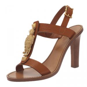 Pre Owned Valentino Brown Leather Gryphon T Strap Sandals Size 37
