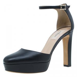 مملوكة مسبقًا Valentino Black Leather Ankle Strap Platform Sandals Size 37