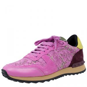 Pre Owned Valentino Pink “Macramé Lace” Sneakers Size 38