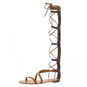 Pre Owned Valentino Brown Leather Rockstud Gladiator Sandals Size 40