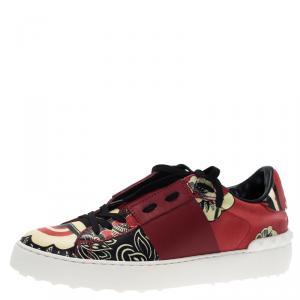 Pre Owned Valentino Red Printed Leather Open Sneakers Size 40