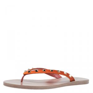 Pre Owned Valentino Orange Rockstud Satin Thong Sandals Size 41