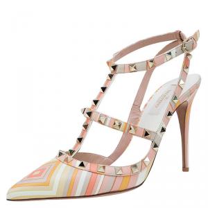 Pre Owned Valentino Native Couture 1975 Print Leather Rockstud Sandals Size 40