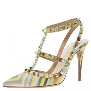 Pre Owned Valentino Native Couture 1975 Print Leather Rockstud Sandals Size 37