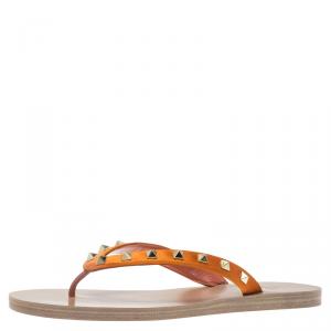 Pre Owned Valentino Orange Rockstud Satin Thong Sandals Size 40
