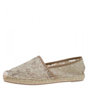Pre Owned Valentino Beige Lace and Leather Espadrilles Size 41