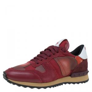 Pre Owned Valentino Red Suede and Leather Rockrunner L'Amour Sneakers Size 36