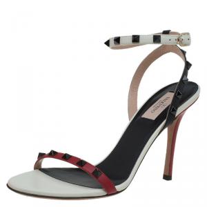 Pre Owned Valentino Tricolor Leather Rockstud Ankle Strap Sandals Size 40