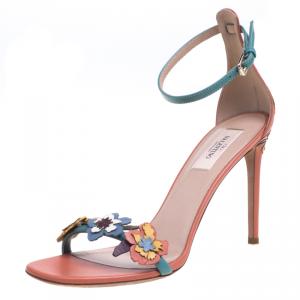 Pre Owned Valentino Multicolor Floral Embellished Leather Ankle Strap Sandals Size 38