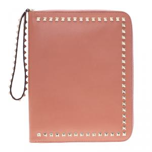 Valentino Nude Leather Rockstud Zip Around iPad Case