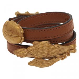 مملوكة مسبقًا Valentino Scarab And Gryphon Brown Leather Double Wrap Bracelet