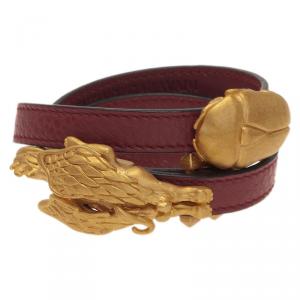 مملوكة مسبقًا Valentino Scarab And Gryphon Red Leather Double Wrap Bracelet
