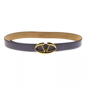 Pre Owned Valentino Lilac Patent Leather Logo Platino Belt 90 CM