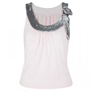 Pre Owned Valentino Blush Pink Knit Sequin Embellished Neckline Detail Sleeveless Top S