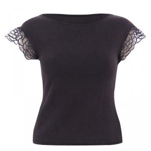 Pre Owned Valentino Dark Brown Lace Sleeve Knit Top S