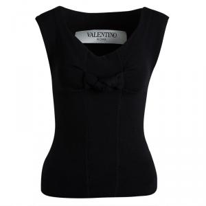 Pre Owned Valentino Black Wool Bow Detail Top  S