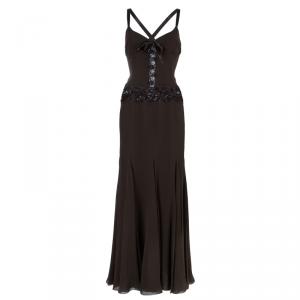 Valentino Brown Embellished Gown M